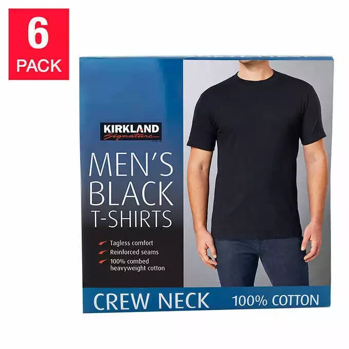Kirkland Signature Men’s 6-pack Black 100% Cotton Crew Neck T-shirt