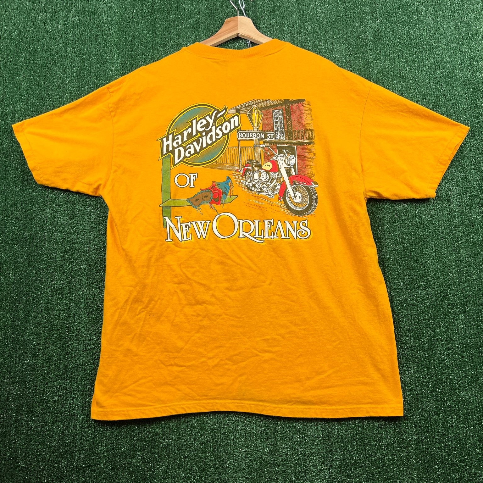 VTG Harley-Davidson T-Shirt Mens XL Yellow New Orleans Bourbon St Louisiana Y2K gallery