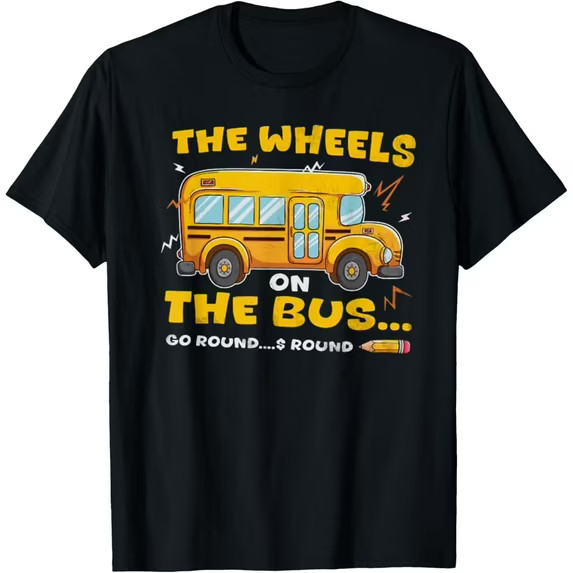 The Wheels On The Bus Back To School Black T-Shirt