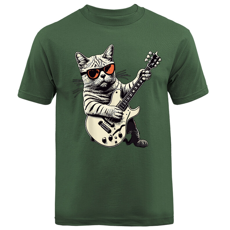 Cat Playing Guitar Rock Music Band Funny Animals Kitty T-shirt