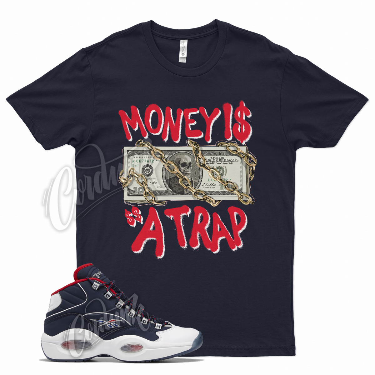 Navy TRAP T Shirt for Question Mid Ftwr White Vector Red Blue