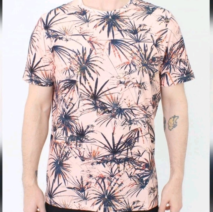 Ted Baker Men's Yorkii Tropical Tee Shirt Size 2 Short Sleeve Salmon Pull-On gallery
