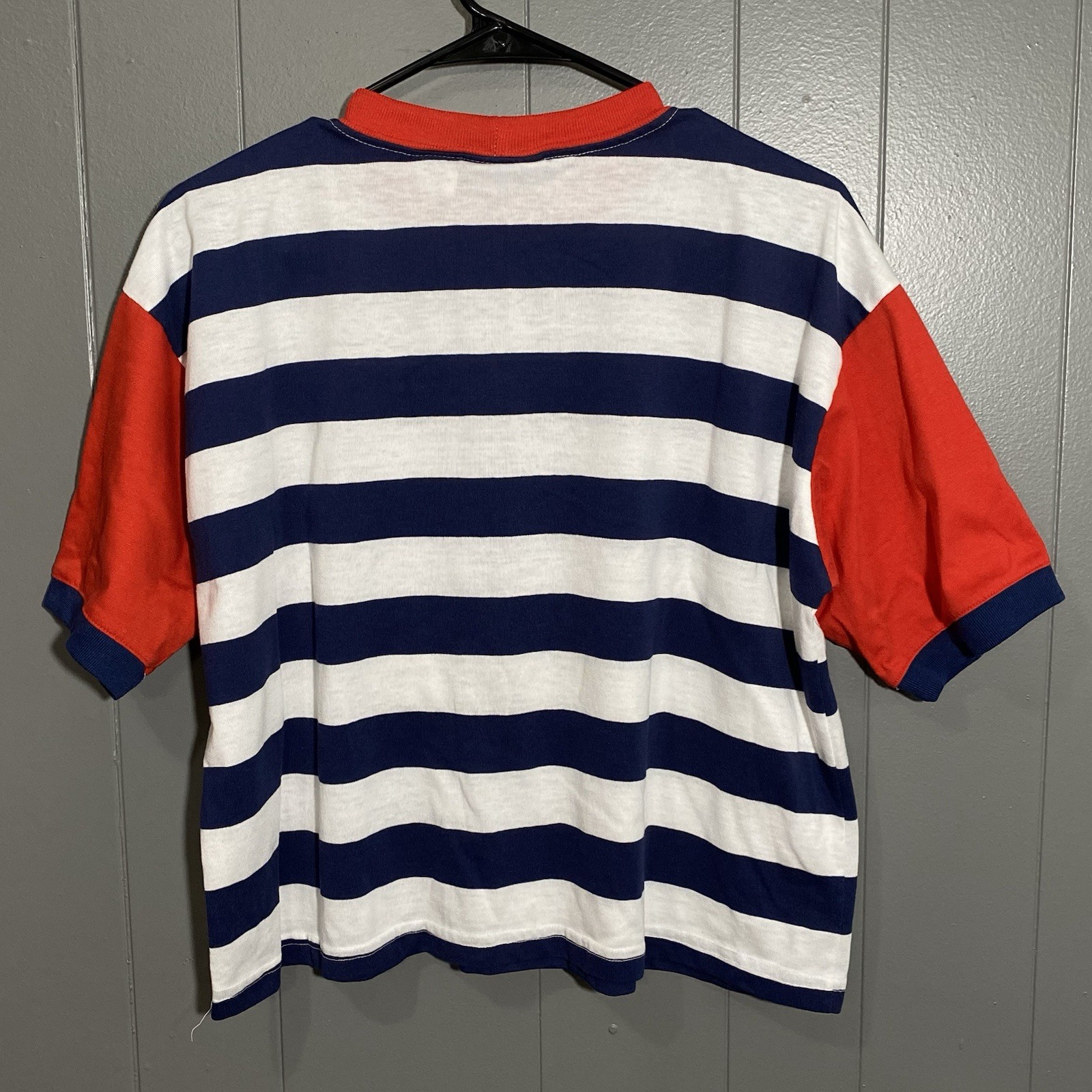 Vintage 80s Hang Ten Size MT Navy White Striped Boxy Nautical T Shirt gallery