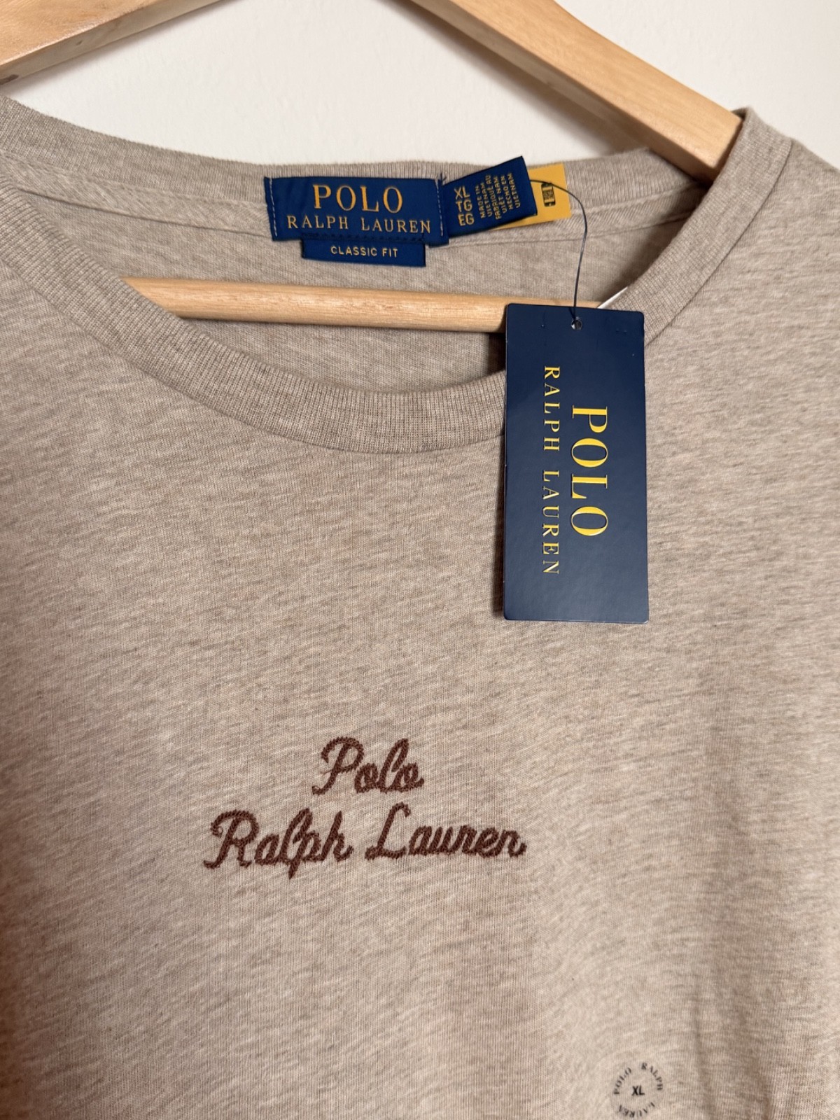 NWT Polo Ralph Lauren Classic Fit Cursive Stitched Embroidered Beige T-Shirt XL gallery