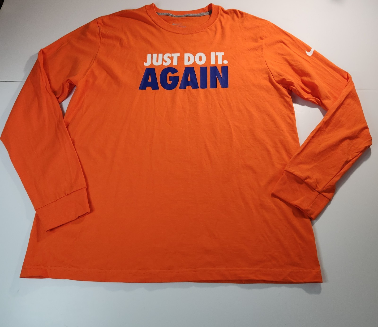 Nike Just Do It Again Men's XL Orange Long Sleeve Cotton T-Shirt Ribbed Cuffs gallery