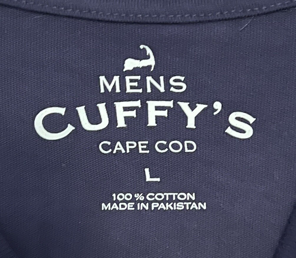 Cuffy's Cape Cod Double- Sided Navy Blue T-Shirt Men's Size Large Shark USA gallery