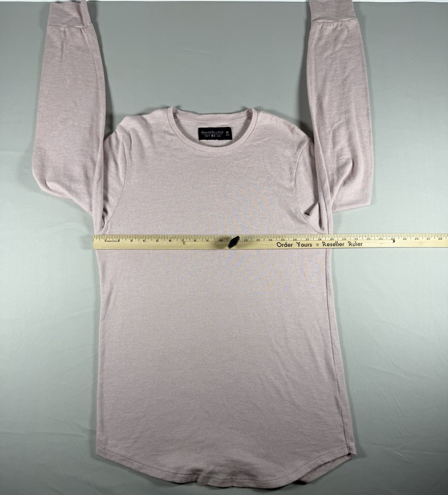 Abercrombie & Fitch Soft A&F Tee Knit T-Shirt Pink Solid Crew Neck Long Sleeve M gallery