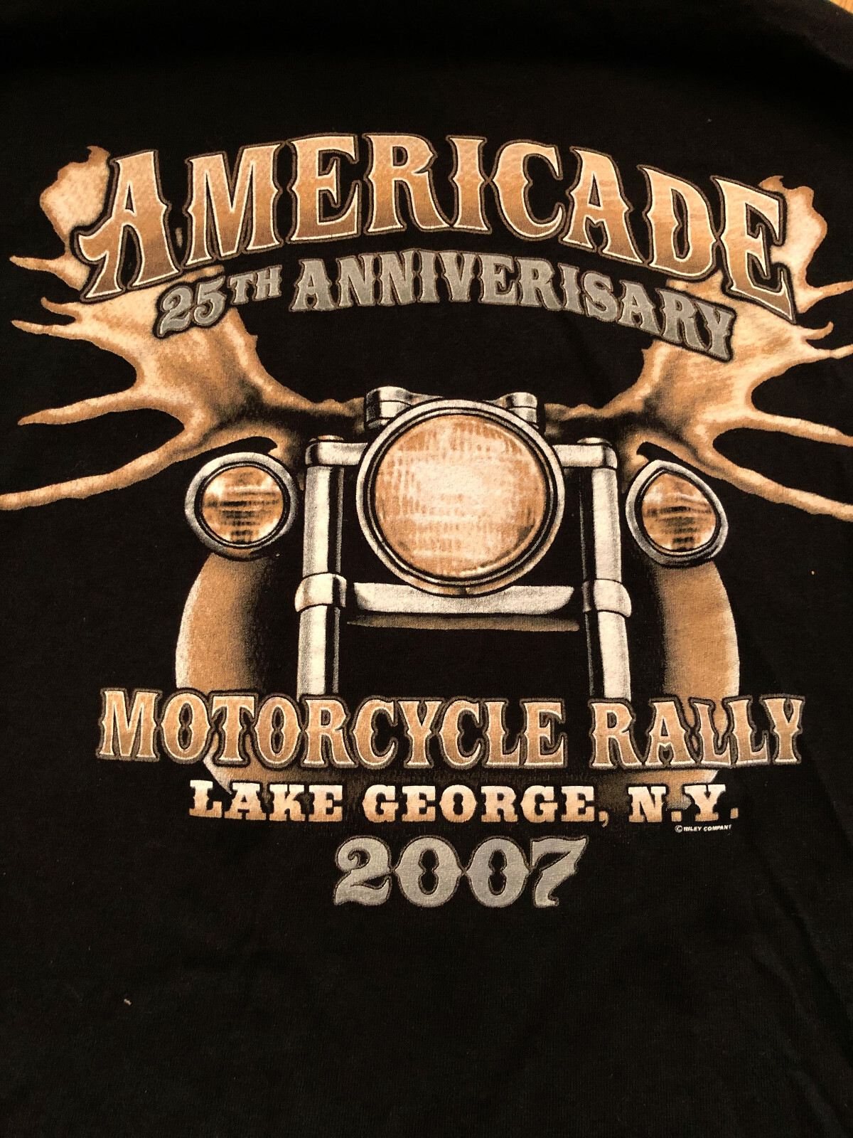 Americade Motorcycle Rally Lake George NY Black Men’s T-shrt Size Large