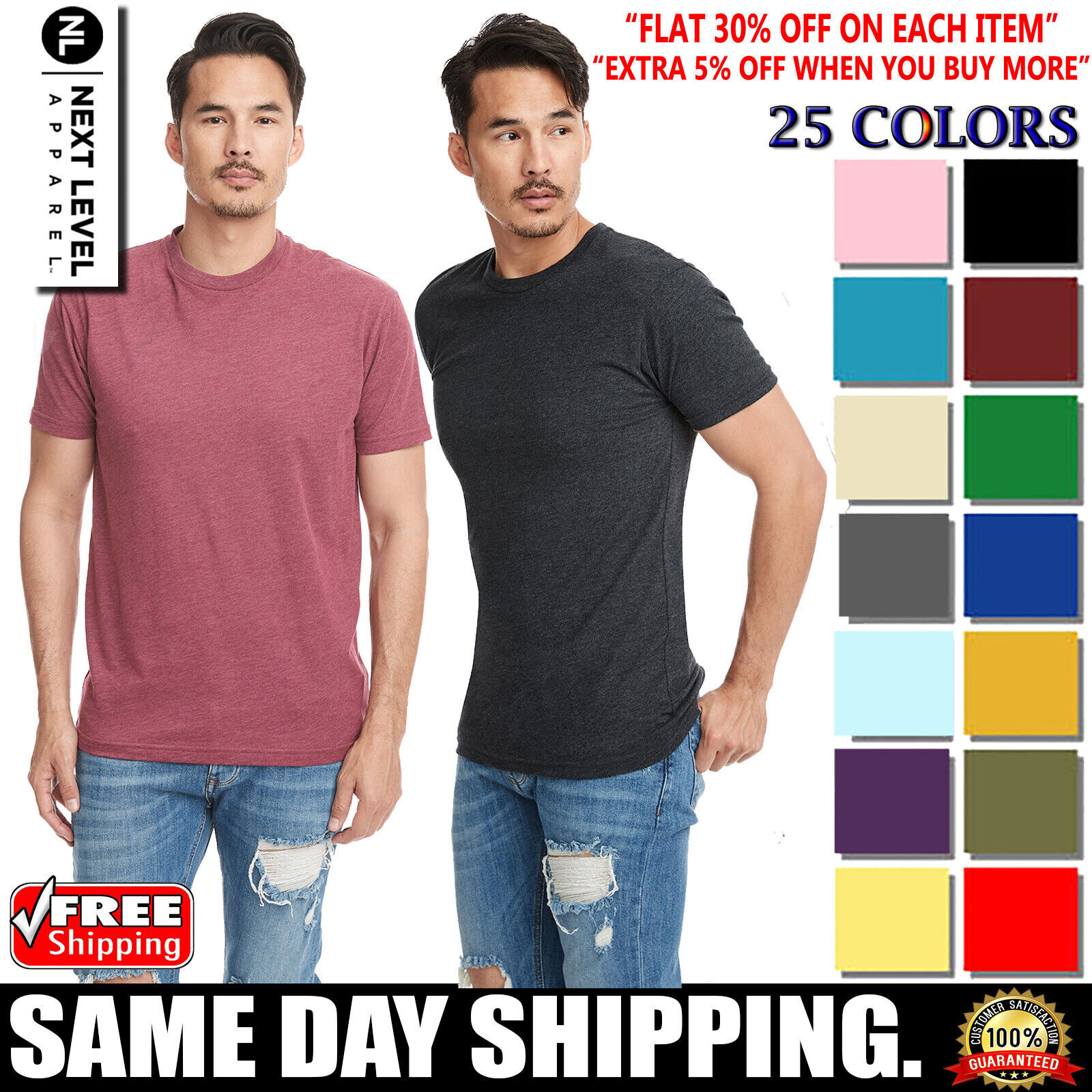 Next Level Men's Sueded Crew Neck Premium Fit T-Shirt Short Sleeves T-Shirt 6410 gallery