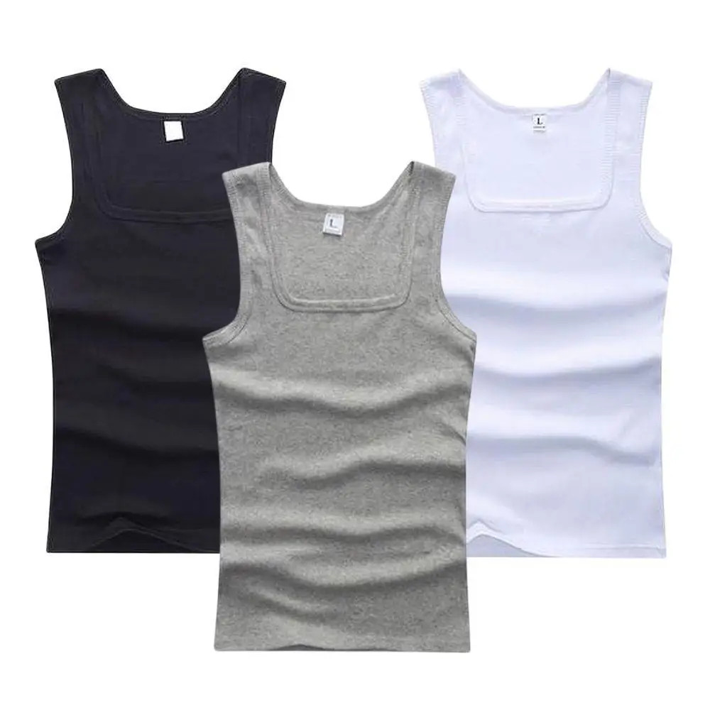 3pcs/Lot Cotton Sleeveless T-shirt Men's And Women's Solid Color Casual gallery