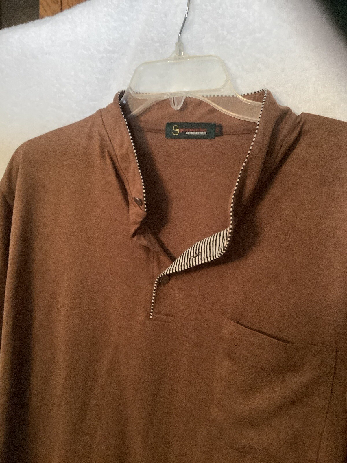 Mens Button Stand Neck Short Sleeve Shirts Pullover Pocket Soft Clothing gallery