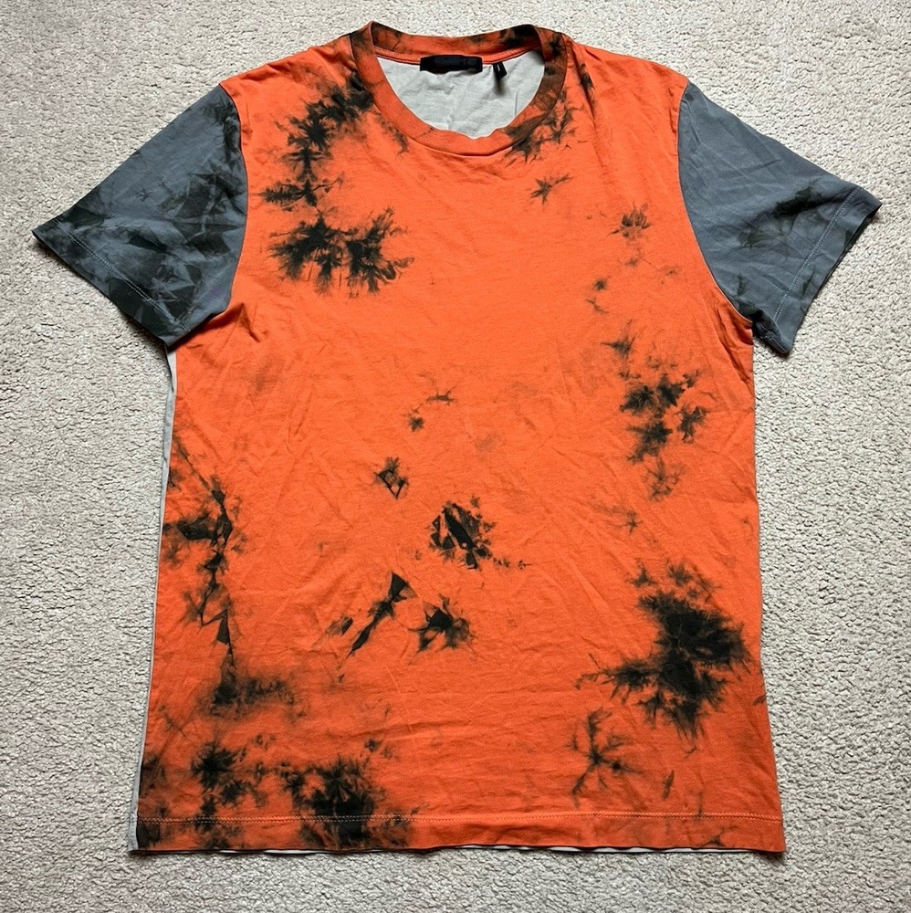 Helmut Lang Shirt Medium Tie Dye Cotton T-Shirt Orange Gray Designer City Cotton