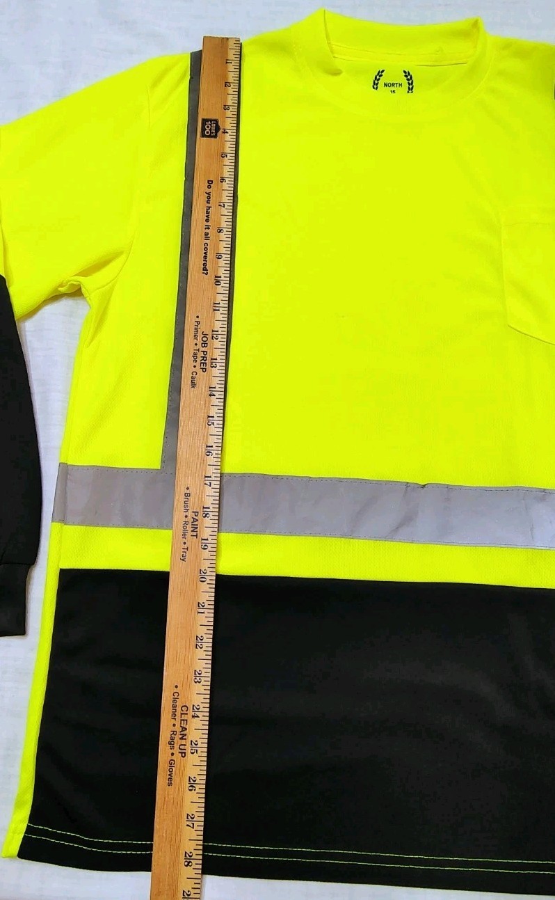 North 15 High Vis LS Safety Work T-Shirt Pocket ASNI Class 2 Yellow Black Sz L gallery