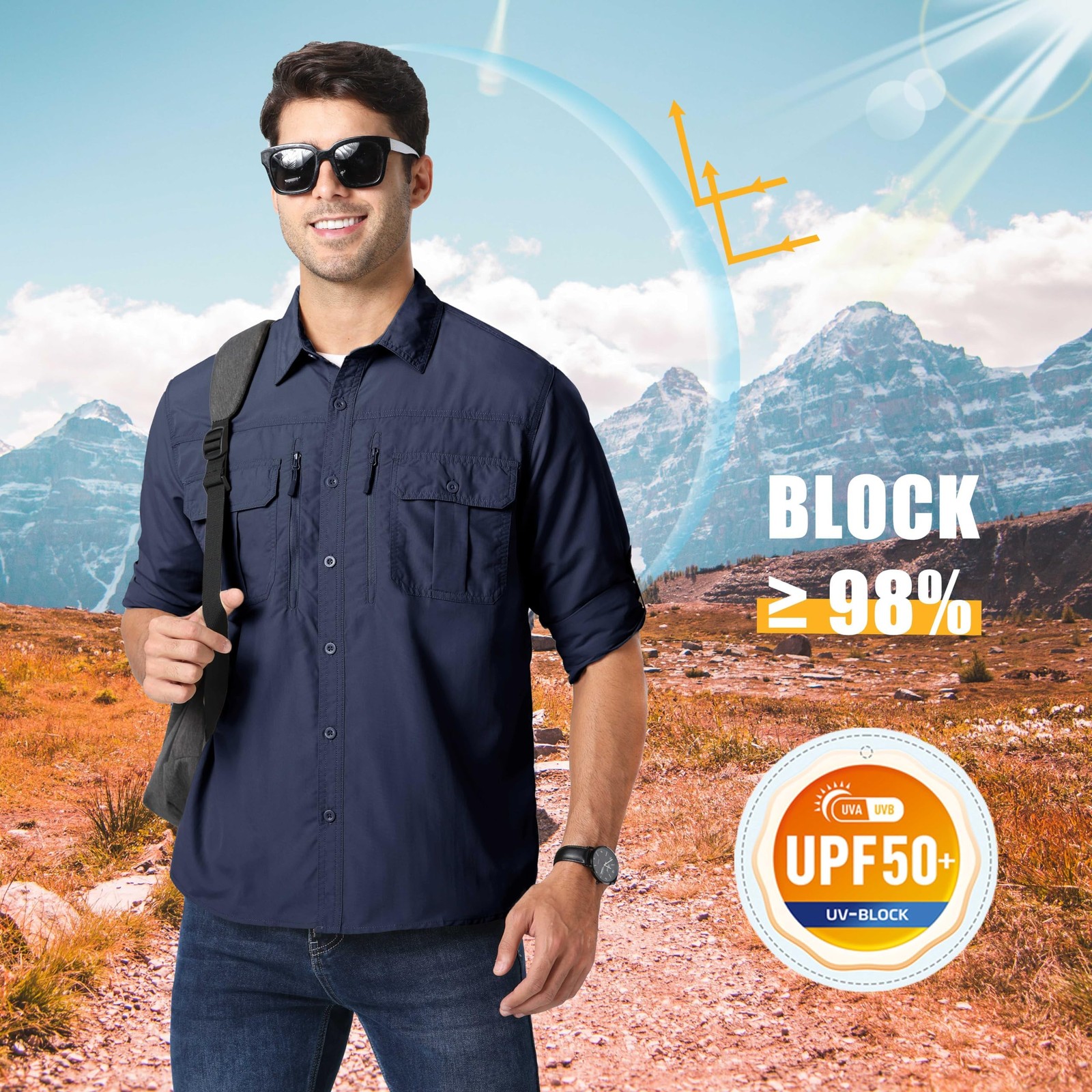 Mens Long Sleeve Cargo Shirt Sun Protection Outdoor Hiking Quick Dry Work Shirts gallery