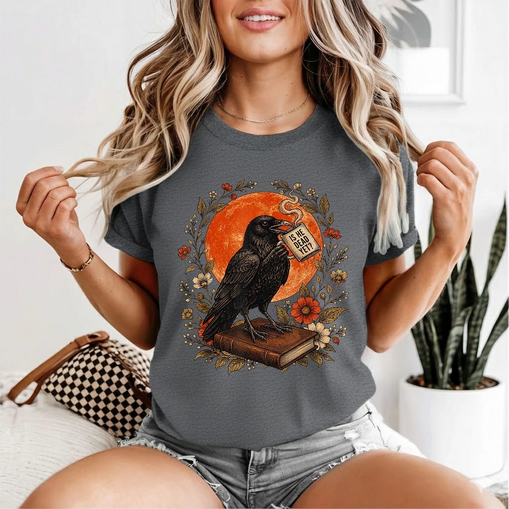 is He Vintage Dead Yet Dark Crow Raven Bird Humor Gothic T-Shirt gallery