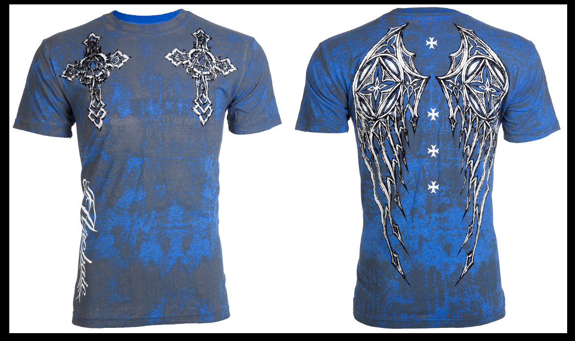 ARCHAIC by AFFLICTION Blue Grey STONE RANGER Short Sleeve Slim Fit T-shirt NWT gallery