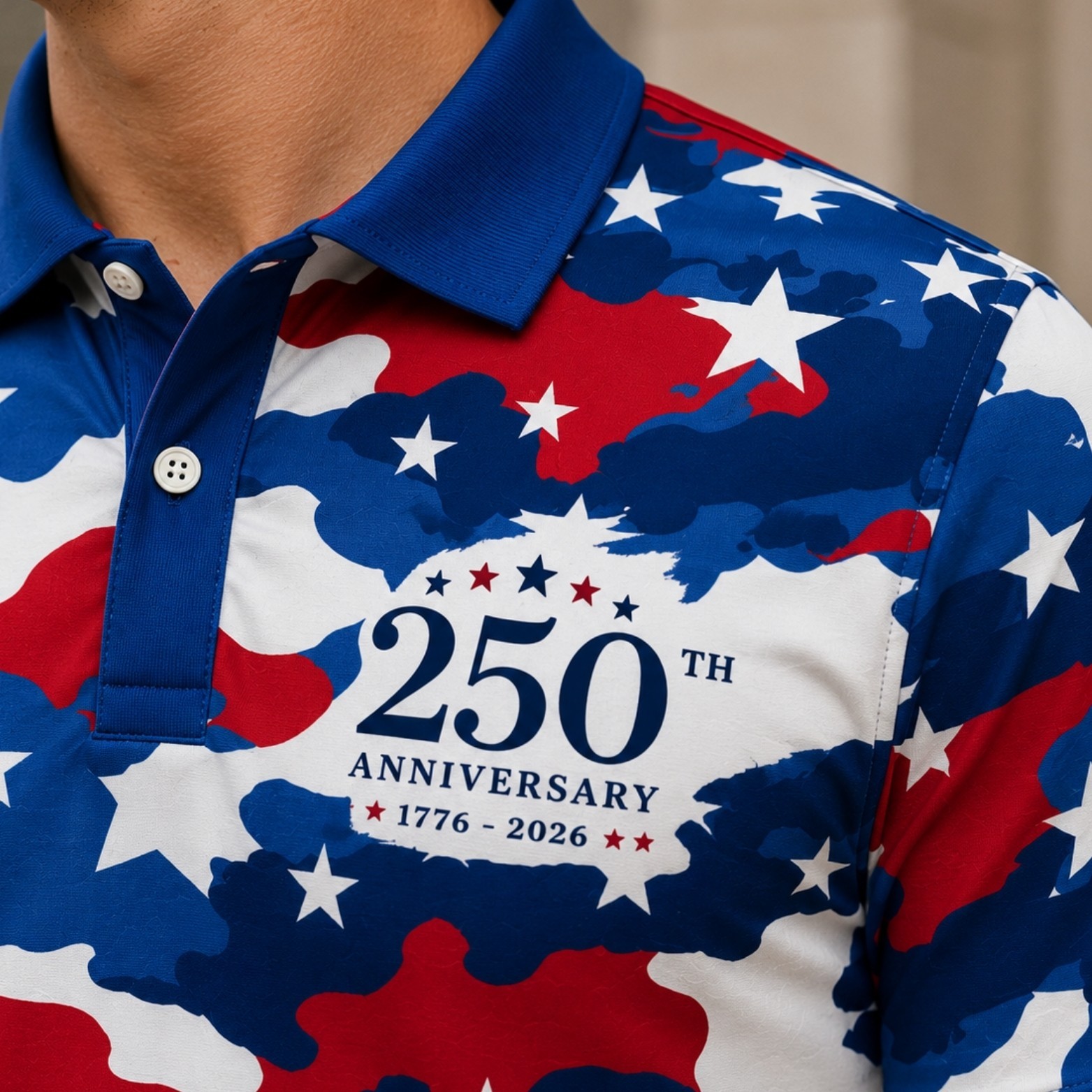 Red White Blue Camo Golf Polo, USA 250th Anniversary 1776-2026 Patriotic (S-5XL) gallery