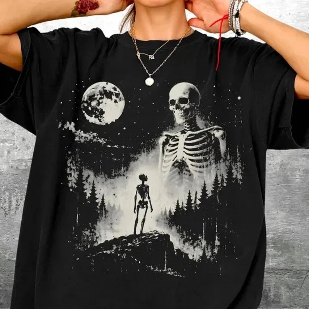 Vintage Skeleton Shirt, Moon, Oversize, Womens, Unisex T-shirt