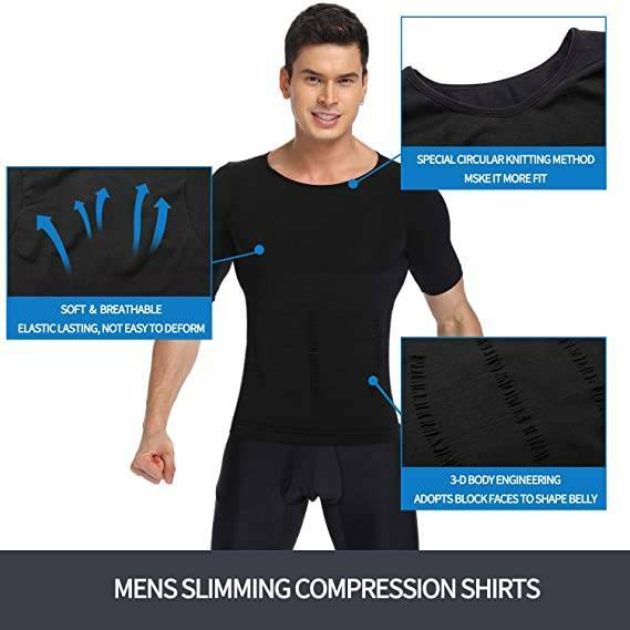 Men Slimming Body Shaper T-shirt Abs Abdomen Compression Tee Workout Tank Tops gallery