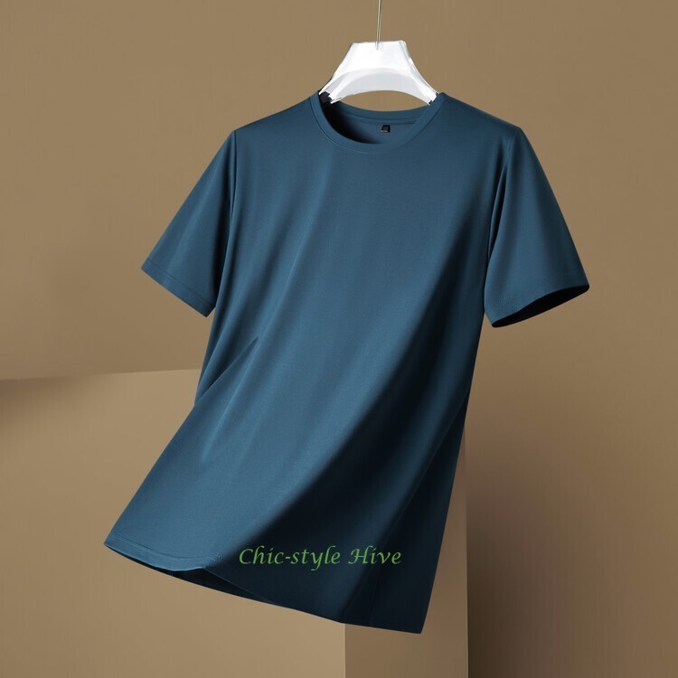 Summer fashion Men's Silk T-Shirt Short Sleeve Luxury Soft Breathable Tee gallery