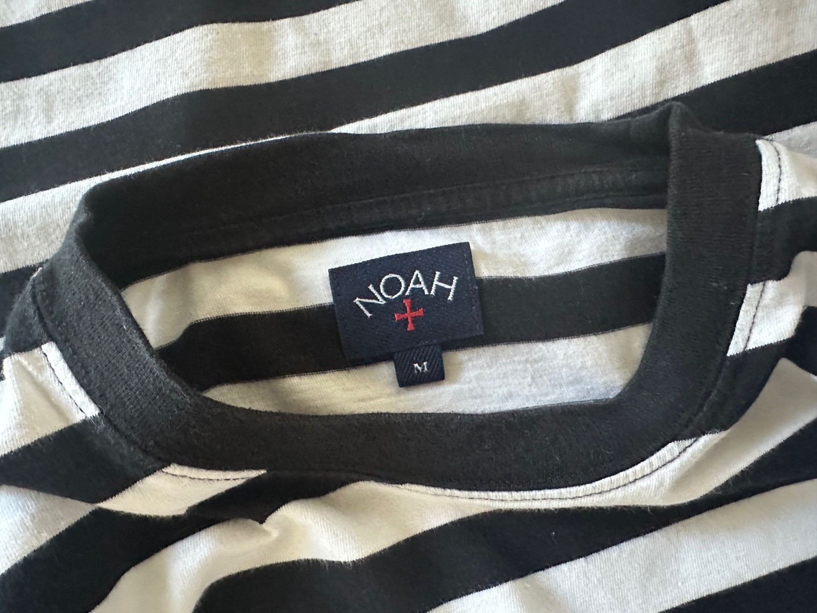 Noah NYC Floral Cross Stitch Embroidered N Striped T Shirt Black White Men M gallery