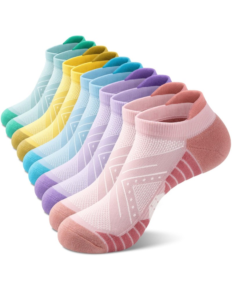 5 Pairs Womens Ankle Running Socks, Athletic Cushioned Low Cut Tab Cotton Cas…