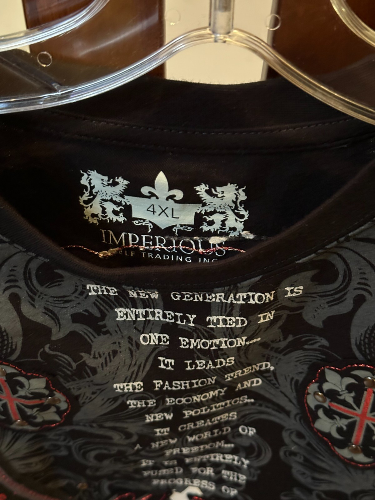 Delf Trading Inc. Imperious Mens Black Tshirt Shiny Red+Gold Design + Embroidery gallery