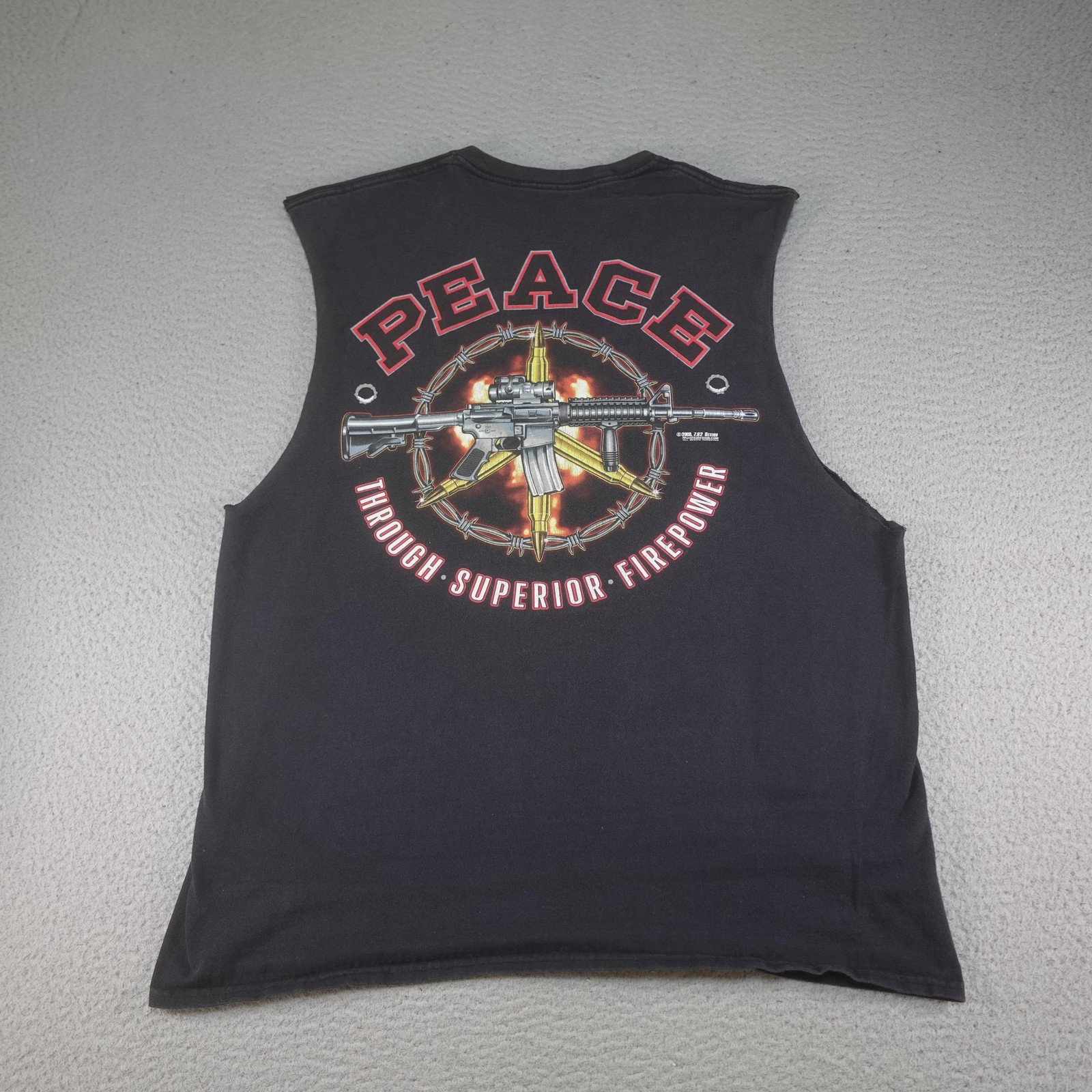 7.62 Design Shirt Mens XL Black Peace Through Superior Firepower Tank Top Muscle gallery