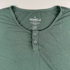 YoungLA Mens Large Green Modal Polyester Spandex Oversized Henley T-Shirt