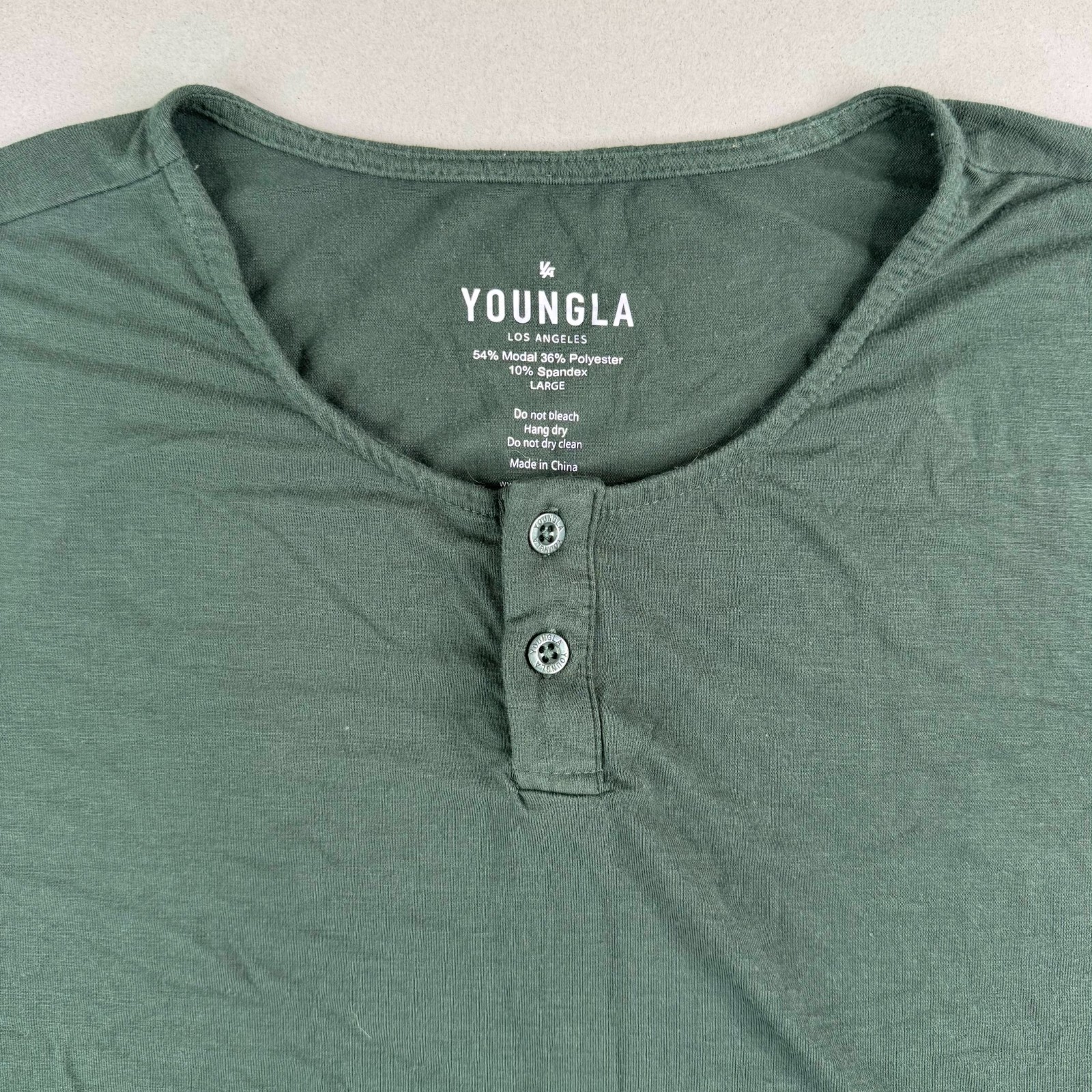 YoungLA Mens Large Green Modal Polyester Spandex Oversized Henley T-Shirt gallery