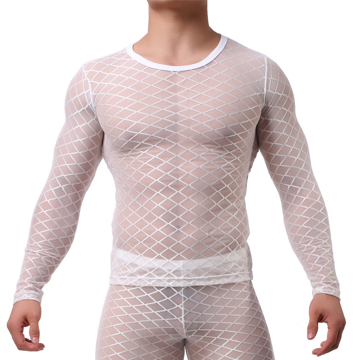 Fetish Mens Underwear Sheer Mesh Muscle T-Shirt Tank Tops Long Johns Trousers gallery