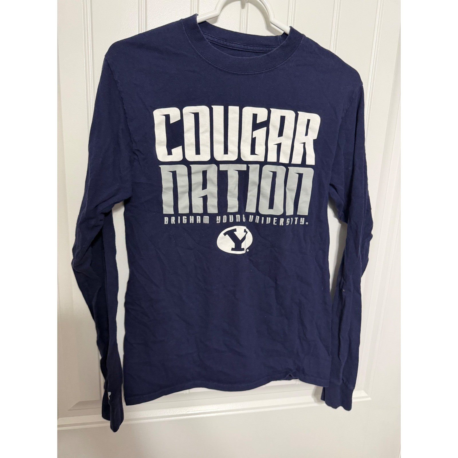 Russell BYU Long Sleeve Shirt Mens Small Blue Cougar Nation Graphic Tee