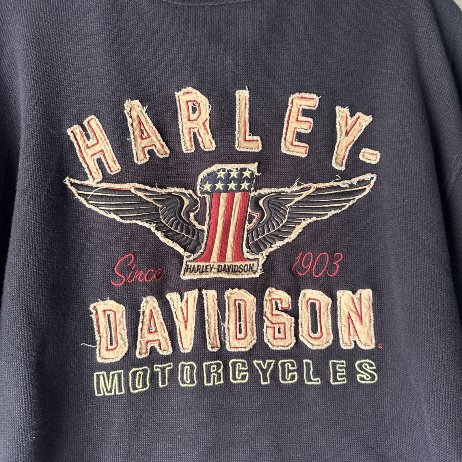 Harley Davidson Henley Shirt Men 2XL Black Long Sleeve Thermal Embroidered Biker gallery