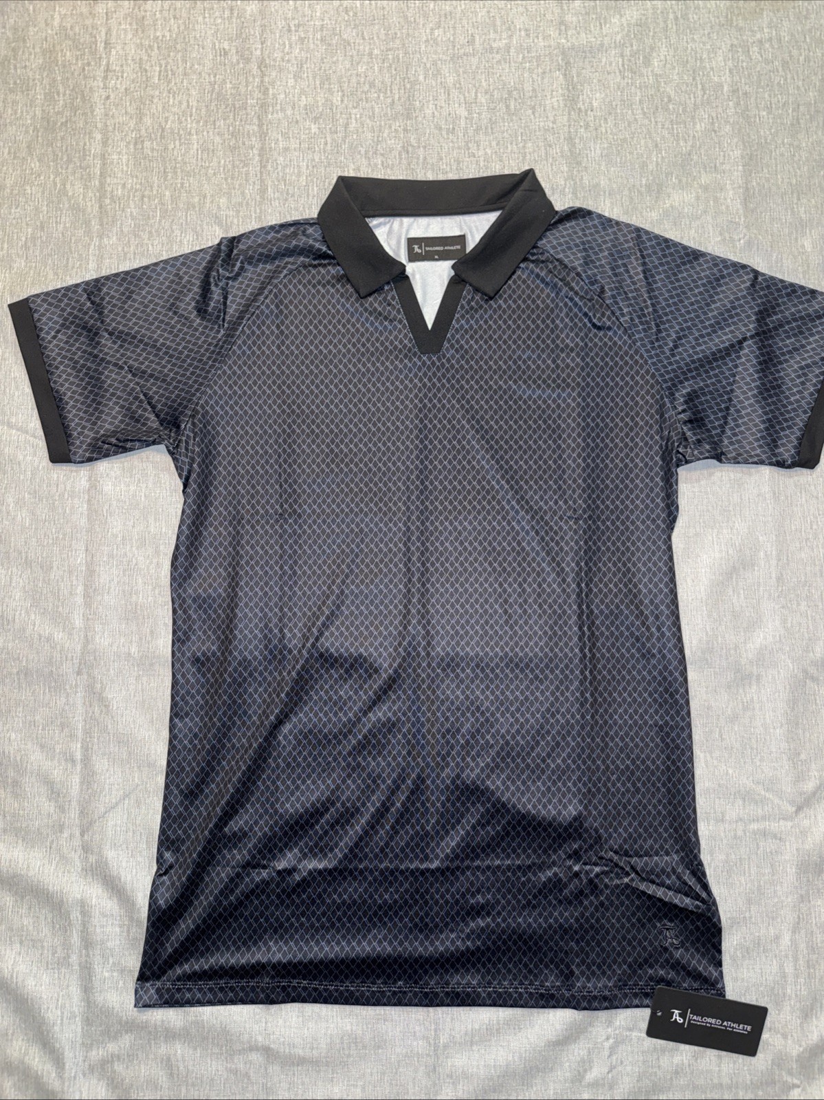 Retro Open Collar Polo In Square Geo Print XL -Brand- Tailored Athlete gallery
