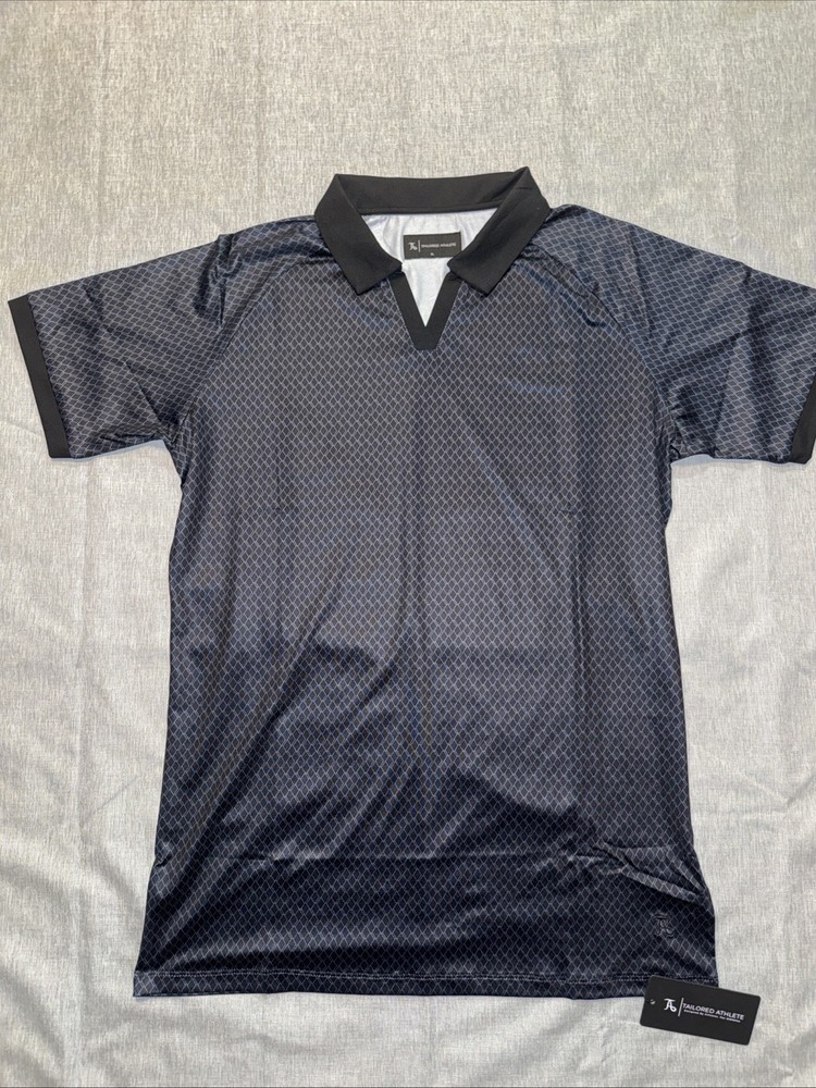 Retro Open Collar Polo In Square Geo Print XL -Brand- Tailored Athlete
