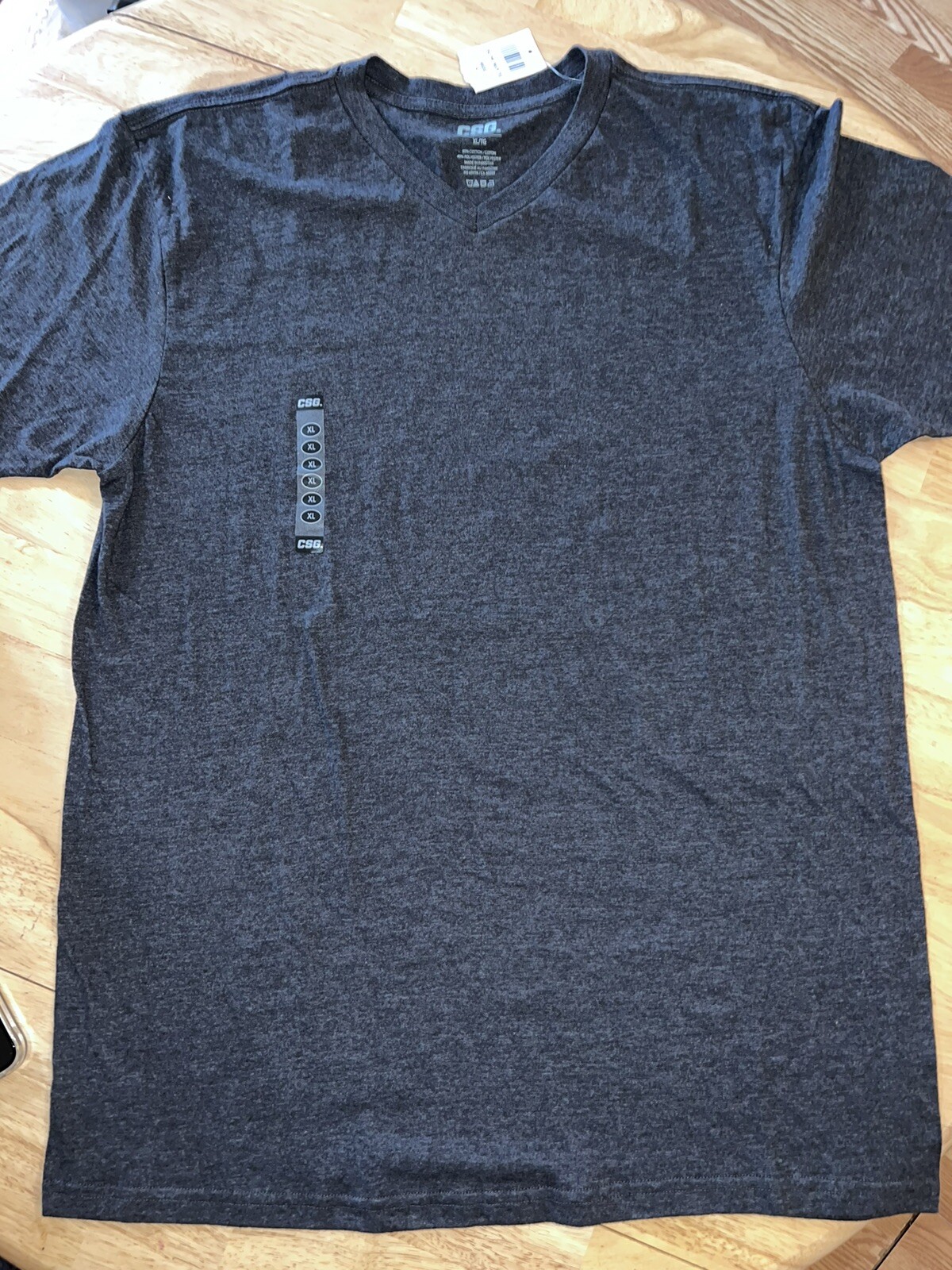 XL CSG Mens T-Shirt 100% Cotton V-Neck Short Sleeve Solid Gray BNWT gallery