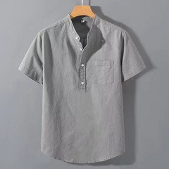 Men’s Breathable Cotton Stand Collar T-Shirt Summer Casual Pocket Top Tee Gift