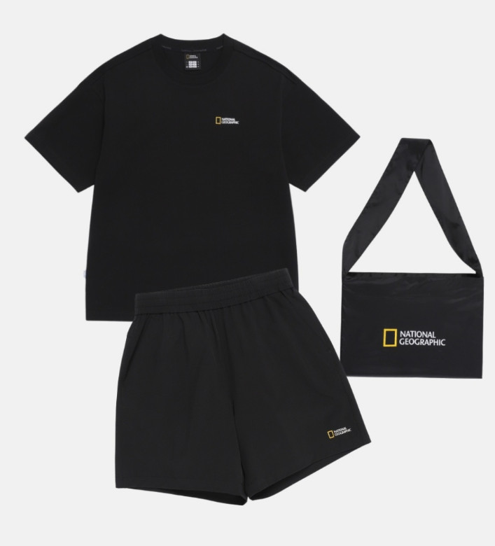 National Geographic Black 3PCS Set T-Shirt Shorts Mini Bag New