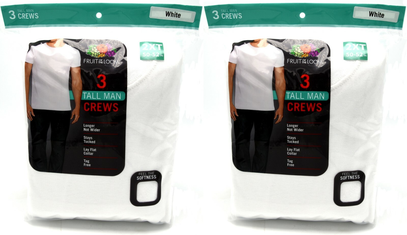 6 White Tall Man 2XT 50-52 Inch Crew Neck T-Shirts Fruit Of The Loom 127-132 CM gallery