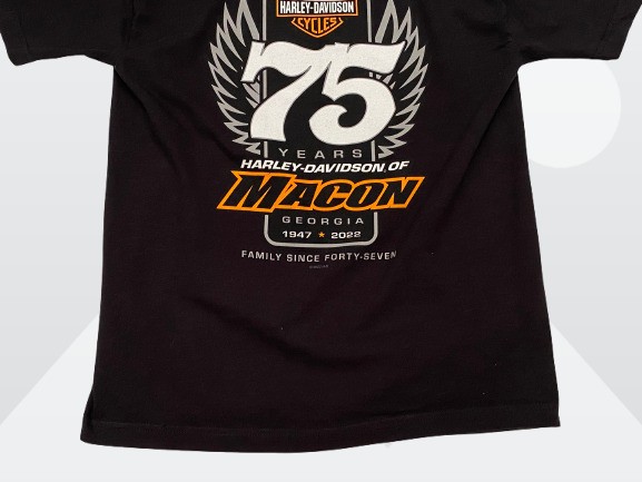 Harley Davidson 2022 Men's Black Macon Ga 75th Annv 2-Sided Graphic T-Shirt Med gallery