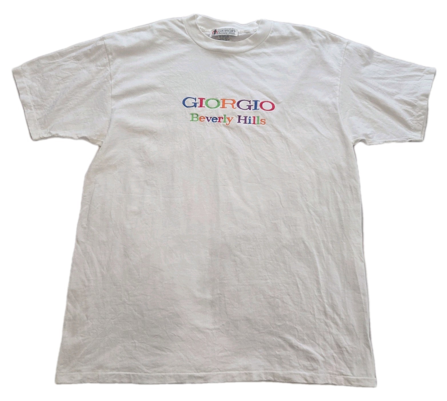 Vintage Single Stitch Giorgio Beverly Hills Multi Color Embroidered Shirt XL