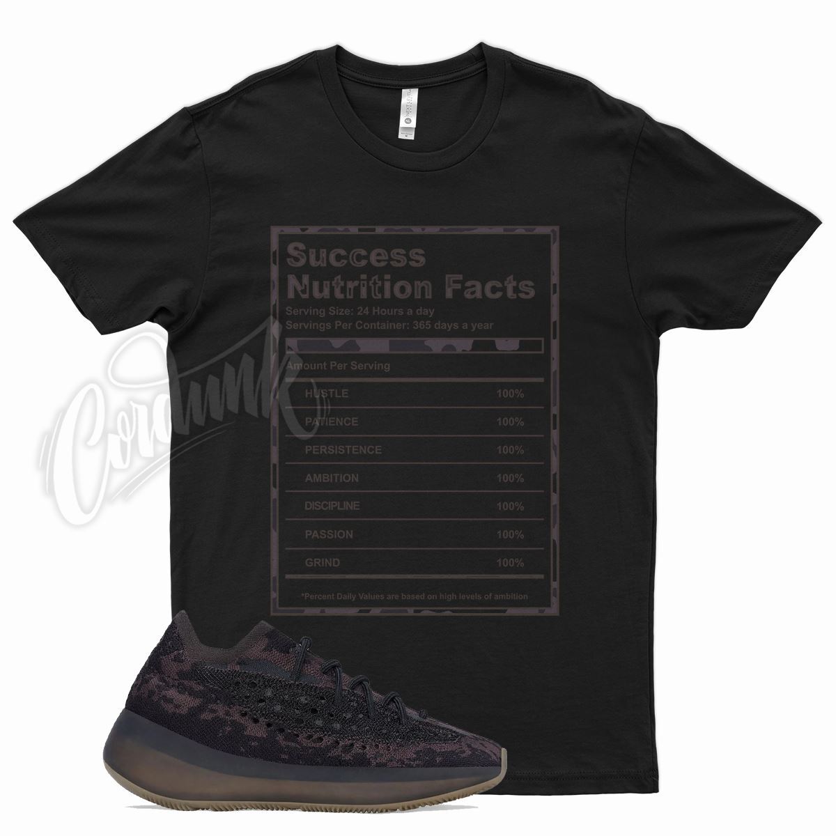 Black SUCCESS T Shirt match YZ Boost ONYX fade mist mauve utility vanta salt gallery