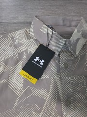 Under Armour Dockside SS Novelty UPF 30 Button Shirt Beige Sand Camo Color Sz M
