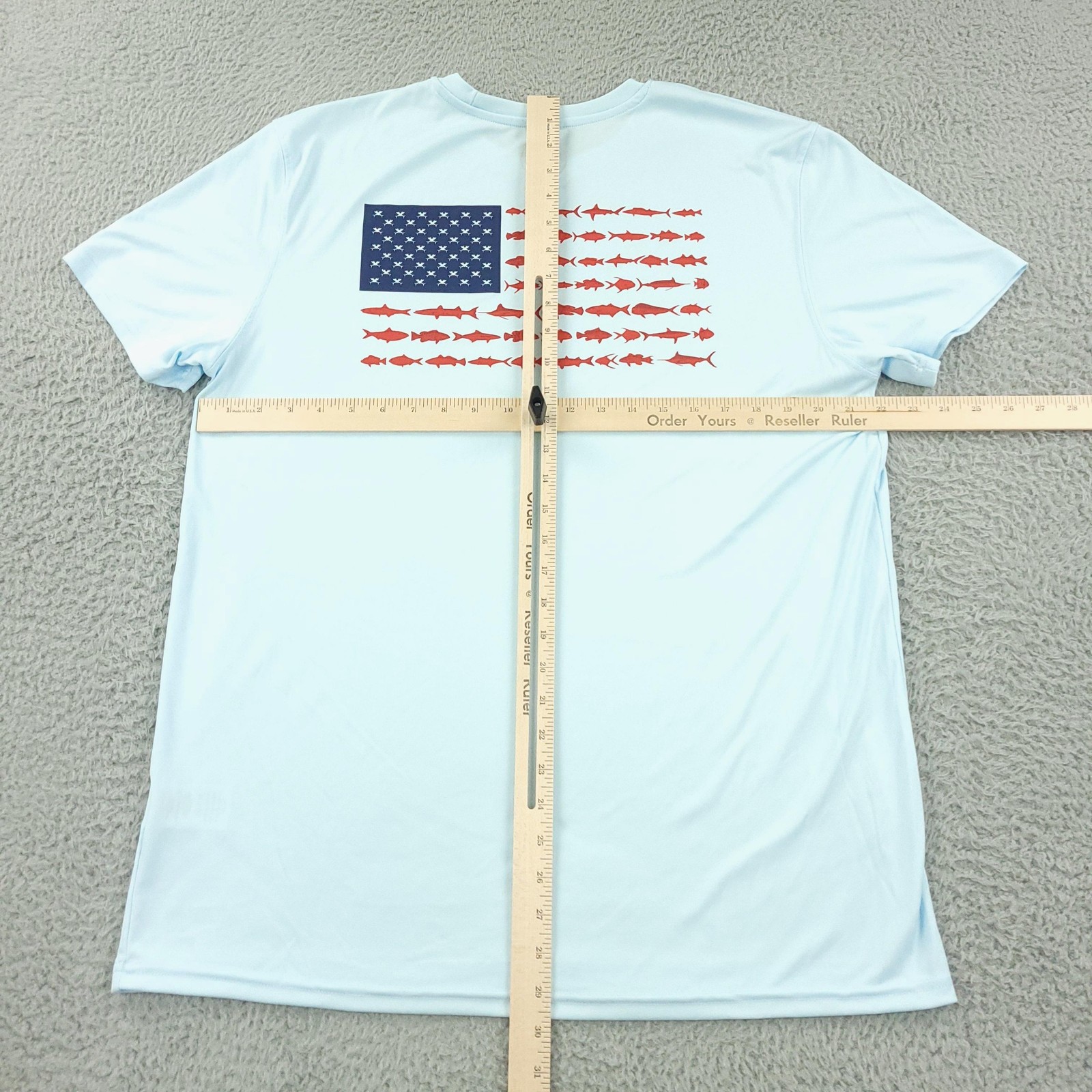Vapor Apparel Shirt Mens Large Blue USA Flag Patriotic Fish Graphic UPF 50+ gallery