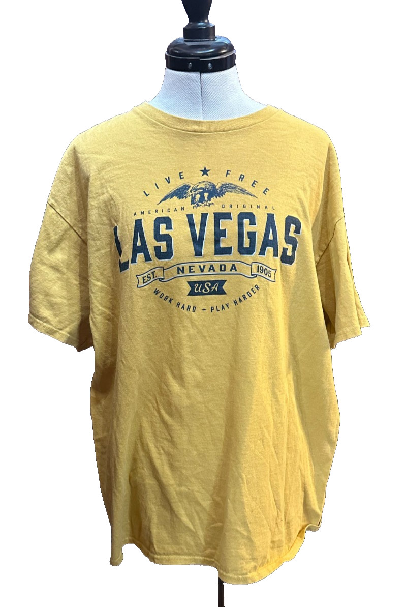 Unisex XL screen print gold tshirt - Las Vegas Live Free gallery