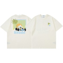 46Style RHUDE High Quality 100% Cotton Short Sleeve Men Women Polo T-Shirt S-2XL