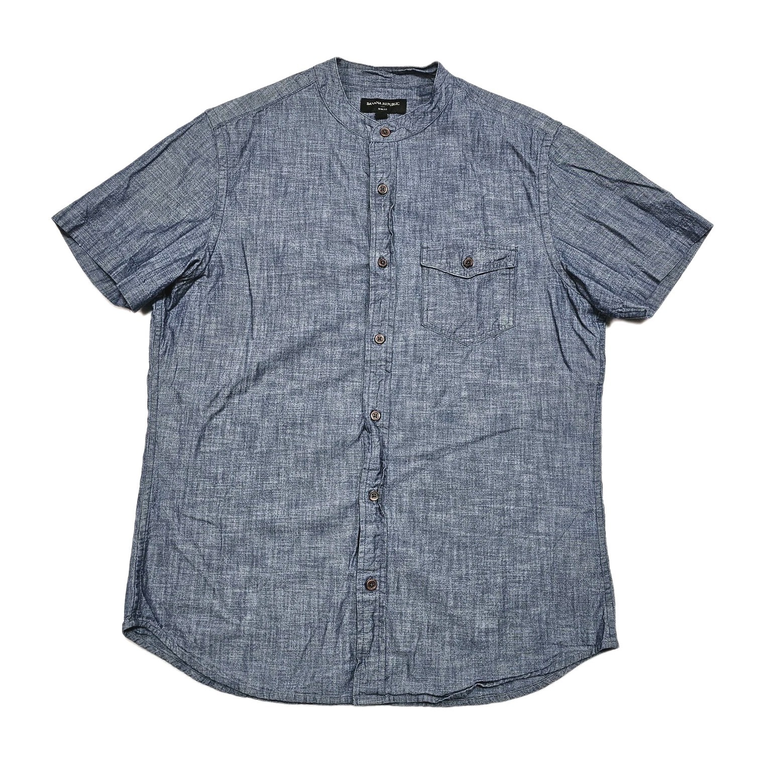 Banana Republic Henley Shirt Mens M 100% Cotton Pocket Button Up Chambray Denim gallery