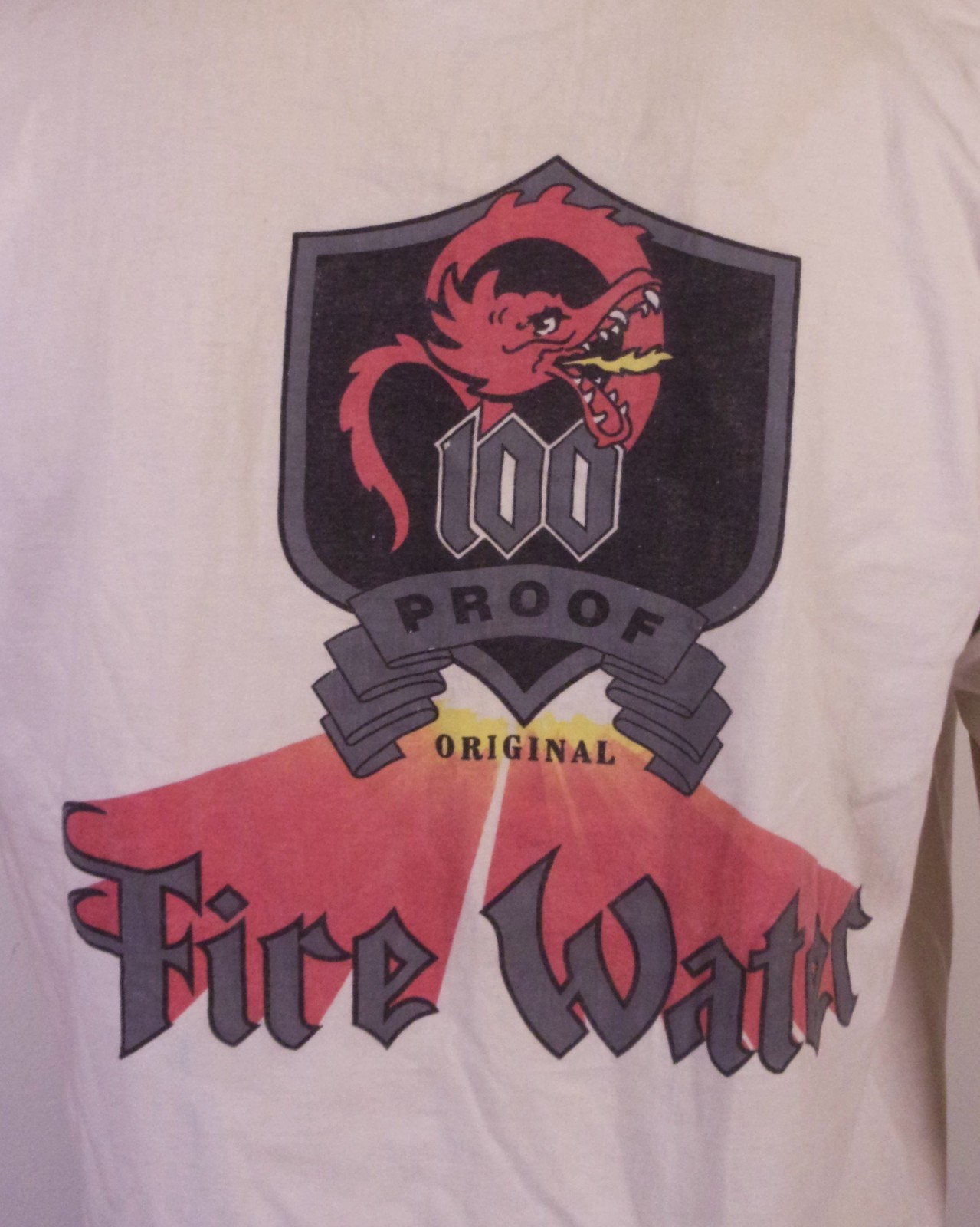 vintage 80s 90s single stitch 100 Proof Original Fire Water T-Shirt Dragon SZ M