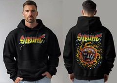 SUBLIME LONG BEACH CA BLACK HOODIE SPLASHED FRONT AND BACK PRINT MEN’S