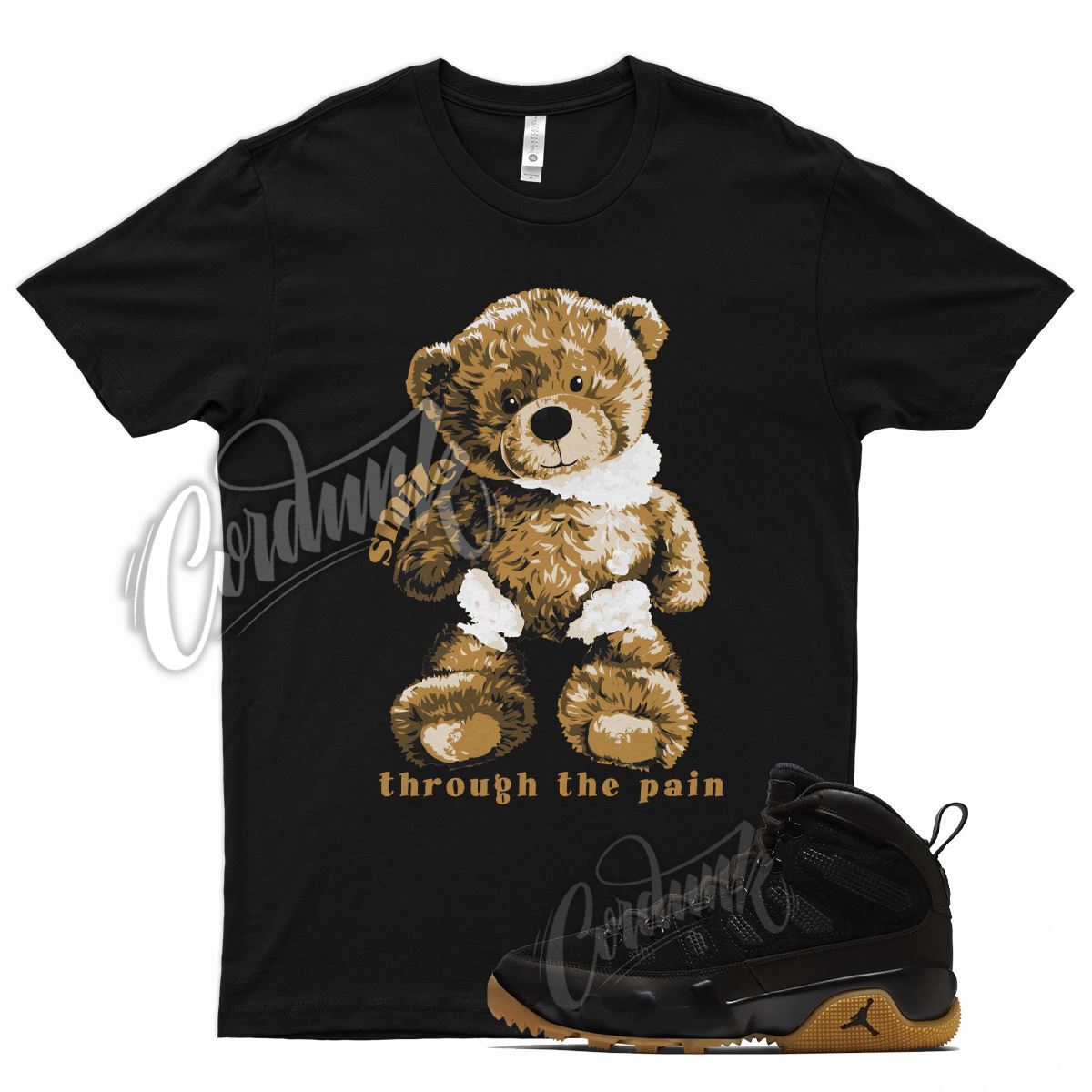 Black SMILE T Shirt for Air J1 9 Boot NRG Light Gum Tan Natural Brown Nine